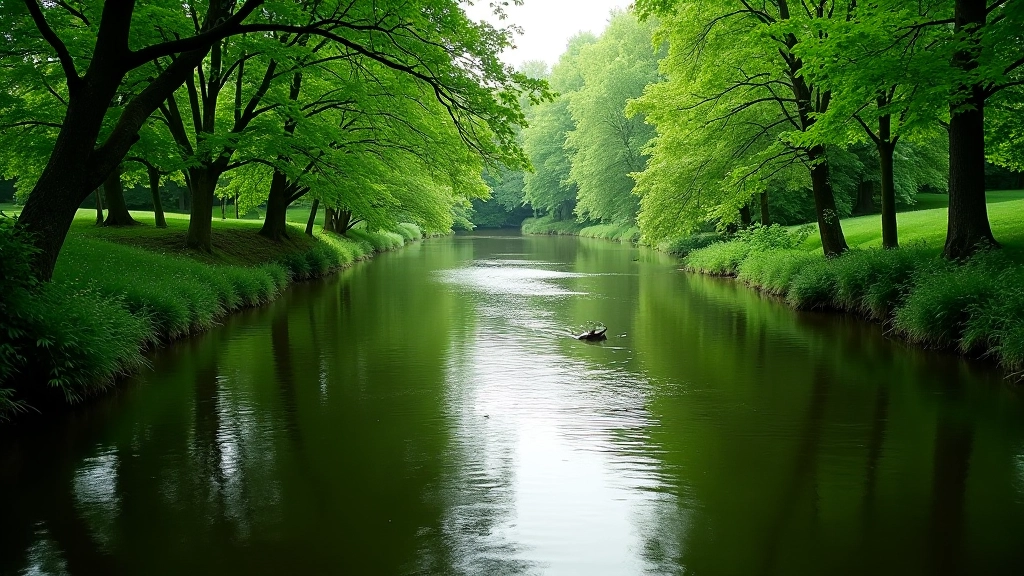 Vanduo tarp žalių medžių, natūrali Nemuno vaizdų ramybė